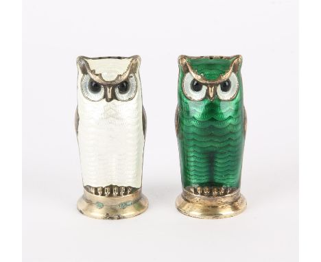 Two Norwegian Silver-Gilt and Enamel Pepperettes, by David Andersen, on white and one green H5.5cmCondition Report:  Both wit