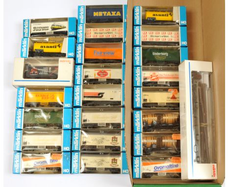 Marklin HO Assorted Wagons QTY 24: A mix of Vans, two tankers and a log carrier. Conditions: Good to Excellent, Boxes Fair to