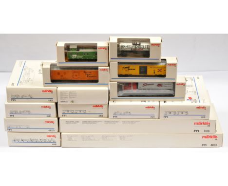 Marklin HO US Outline &amp; German Wagon Sets: 3 German wagon sets and 8 US Outline wagon sets, with 5 individual boxed wagon
