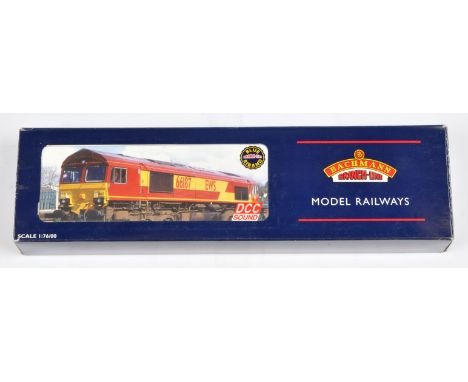 Bachmann OO 32-725DS Class 66 EWS No.66022 "Lafarge Charnwood", fitted with DCC sound. Excellent Plus to Near Mint in Good Pl