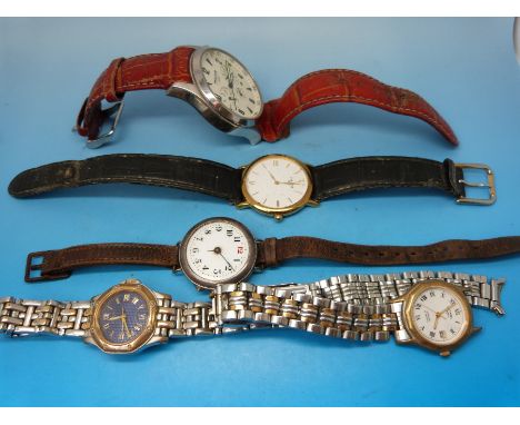 Five watches to include Police, Tissot, Rotary, silver military watch etc 