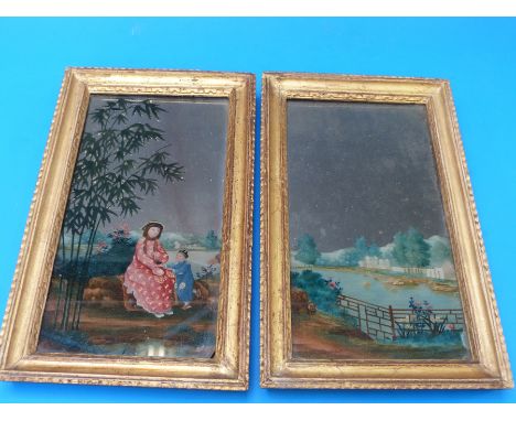 Attributed to Spoilum (Guan Zulin) - A pair of late 18th century Chinese Colonial reverse painted mirrors. The first mirror d