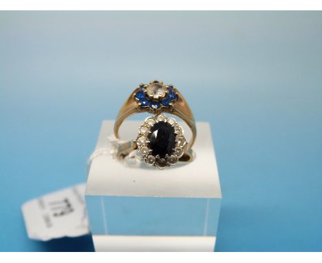 A 9ct gold sapphire and diamond ring together with another 9ct ring (size K)