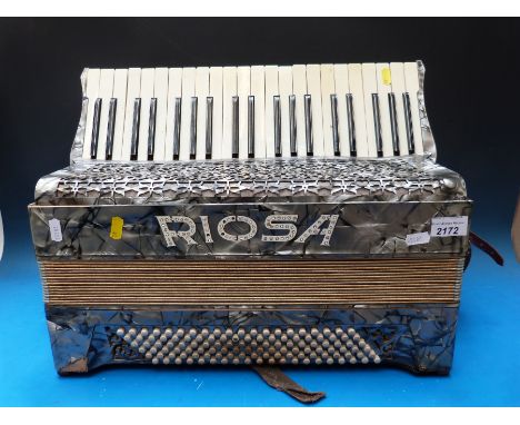 A 120 bass Riosa Italian 1930s piano accordion in grey pearloid finish with case