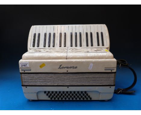 A 1960s Lorenzo 48 bass Italian piano accordion, in ivory pearloid finish (with case)