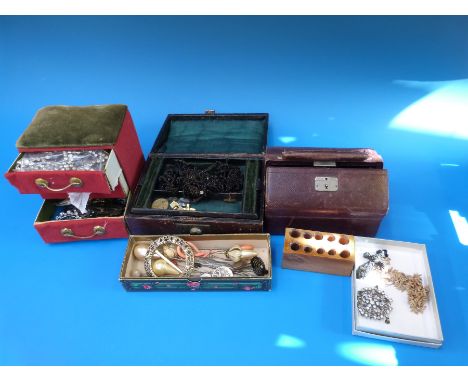 A collection of vintage jewellery and jewellery boxes to include hat pins, paste jewellery etc
