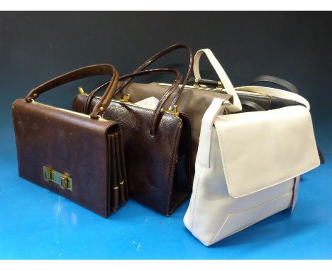 Six vintage and other handbags, one snakeskin and one by Tula in original bag with tags
