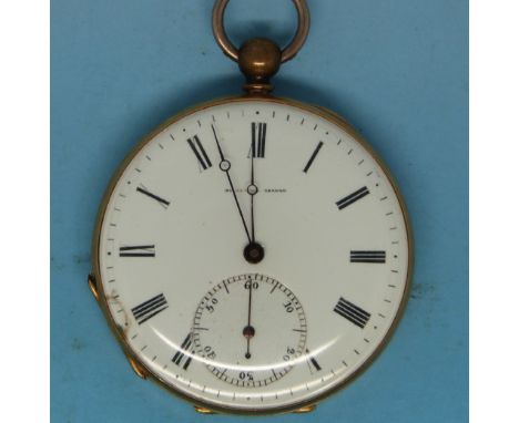 A Geneve gold Picard gentleman's pocket watch in yellow metal engine turned case stamped 18K, with key wind movement and Breg