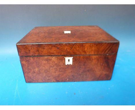 A mother of pearl inlaid burr walnut writing slope, width 30cm