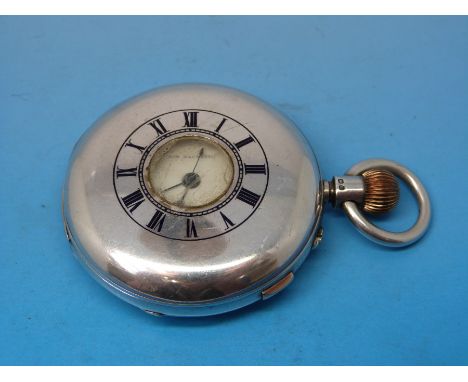 A hallmarked half hunter doctor's type stopwatch with sweep seconds hand