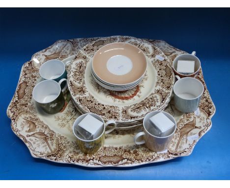 Susie Cooper coffee cups and saucers, large Johnson Brothers meat platter and further matching dinner plates