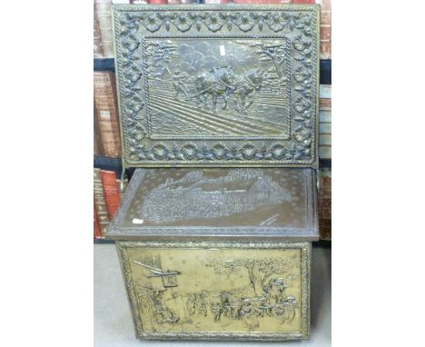 A brass log box and fireguard