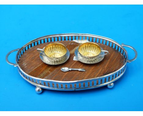 A hallmarked silver oak-based galleried miniature or dolls tray (B'ham 1905) maker Cornelius Desormeaux Saunders & James Fran