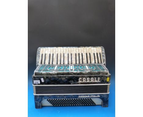A c1940-50 Casali Verona 120 bass piano accordion, in grey pearloid finish with case