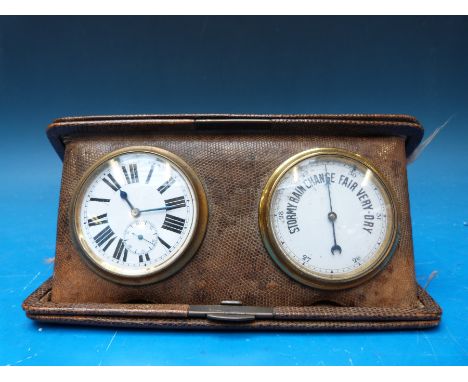 A lizard skin travelling barometer/clock