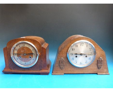 Two two-train c1930s English oak mantel clocks