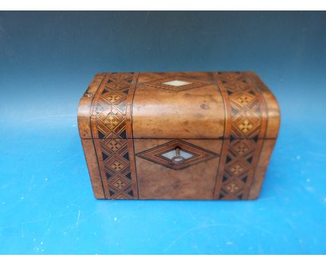 A 19thC Tunbridge ware inlaid dome topped two division tea caddy