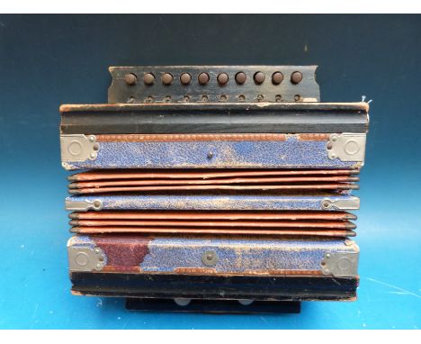 Two vintage single row melodeons c1912 (one in key of G, one in C)
