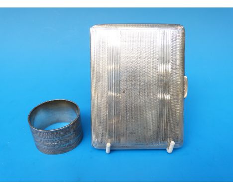 A silver cigarette case and napkin ring (234g)