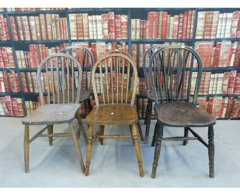 Six elm seated Windsor stick back chairs