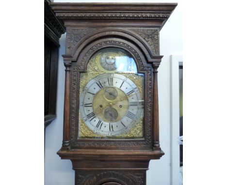 An oak-cased clock by Thomas Vale of Walsall 1760-1770. The eight-day movement has a brass hammer, indicating it was a librar