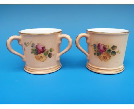 A miniature Royal Worcester blush ivory tyg and a miniature Royal Worcester blush ivory cup