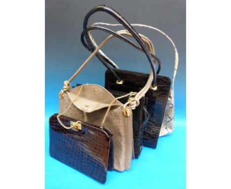 Five vintage handbags to include John Lewis, Creation Salko of Switzerland, Russell & Bromley and Lorenzi ostrich skin exampl