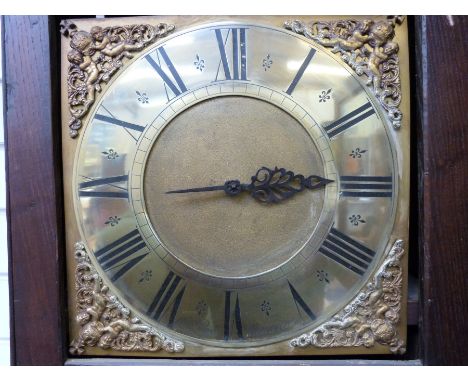 An oak cased 30 hour 19thC longcase clock with brass and single hand dial signed Abraham Ponset, Monxton