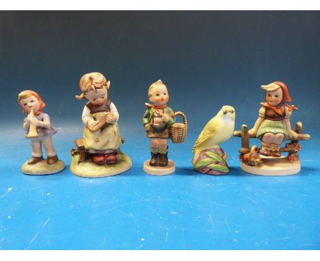 Four Goebel figures and a Royal Worcester bird