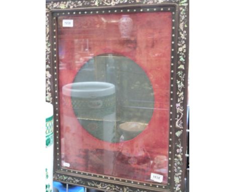 An exceptionally large Chinese rosewood frame with mother of pearl or abalone inlay of birds, flowers and insects (49cm x 63c