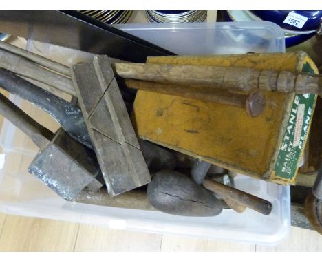A quantity of vintage tools including leadworking mallets etc, Stanley 4 1/2 plane, saws etc