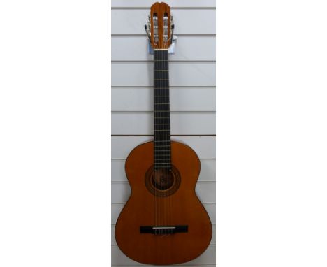 A Ronda Spanish acoustic six string guitar with a melodica, tin whistle and a descant recorder