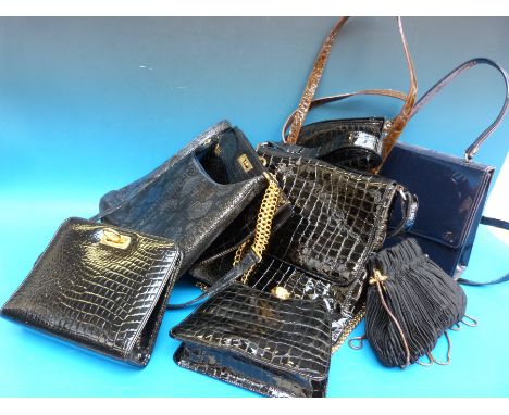 Nine vintage handbags to include makes by Fenwick of Italy & Lorenzi including two evening bags 