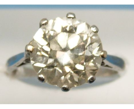 A platinum ring set with a solitaire diamond of 3.71ct (size K, complete with insurance valuation from 1996)