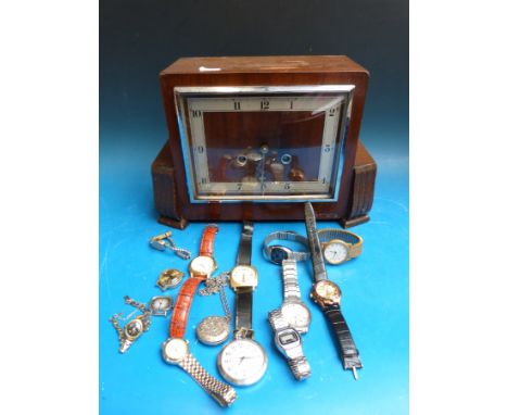 A walnut cased two train Bentima mantel clock together with a quantity of various modern watches