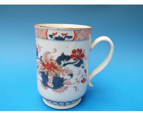 An 18thC Chinese Imari bell tankard with Imari decoration (18cm tall) 