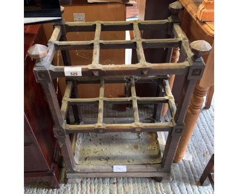 VICTORIAN OAK STICK/UMBRELLA STAND WITH METAL TRAY
