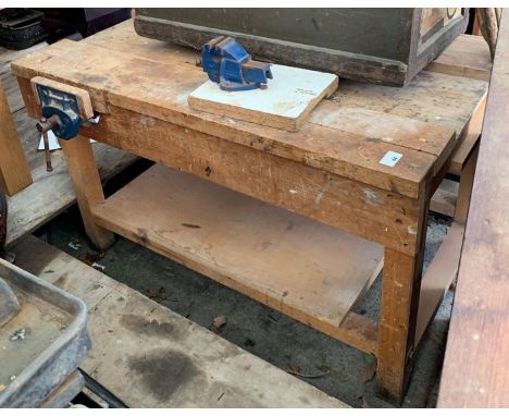 WOODEN WORKSHOP BENCH WITH 2 VICES