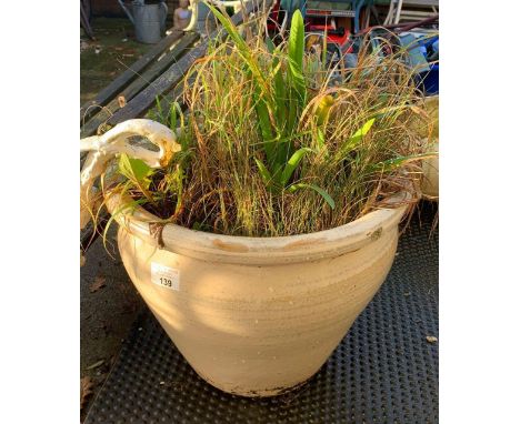 DECORATIVE RECONSTITUTED STONE URN PLANTER &amp; LARGE GLAZED POT