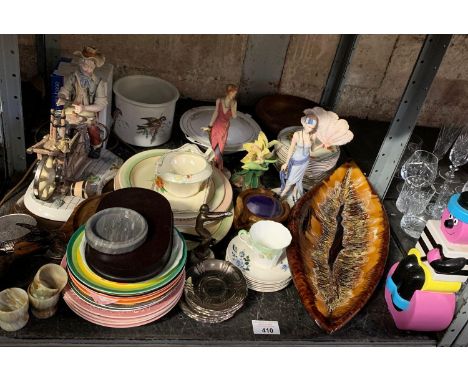 VARIOUS CERAMIC FIGURES OF LADIES, EPOKER PORTUGESE FIGURE OF MAN SHARPENING KNIVES, ART DECO SPELTER FIGURE &amp; OTHER CERA