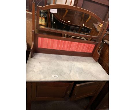 EDWARDIAN WASH STAND WITH MARBLE TOP &amp; CERAMIC TILE BACK