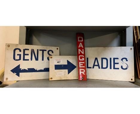 ENAMEL DANGER SIGN, METAL GENTS SIGN, METAL LADIES SIGN &amp; METAL ARROW