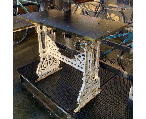 ARCHITECTURAL/SALVAGE - LATE VICTORIAN WHITE PAINTED CAST IRON TABLE WITH POSSIBLE SLATE TOP