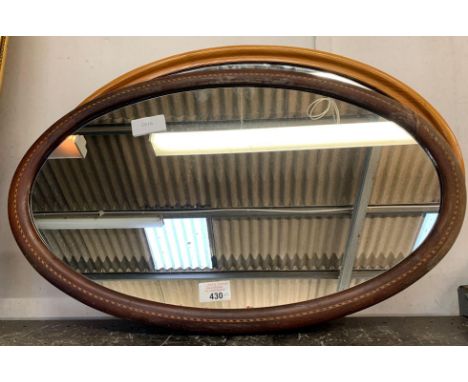 MAHOGANY FRAMED OVAL MIRROR WITH INLAY &amp; MODERN PINE OVAL MIRROR