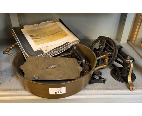 BRASS PAN, SALTER SPRING BALANCE SCALES, PHOTO ALBUM