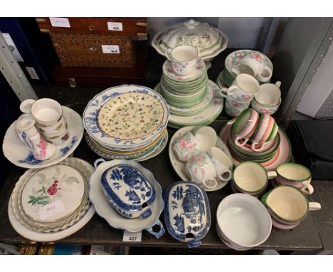CERAMICS TO INCLUDE WADE, TEA CUPS &amp; SAUCERS, ROYAL WORCESTER EVESHAM PATTERN, BLUE &amp; WHITE TUREENS