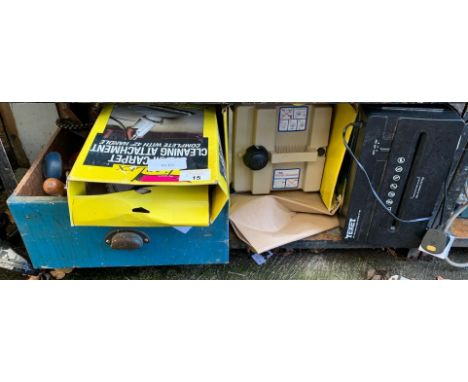 VARIOUS HAND TOOLS, PAPER SHREDDER, WALL PAPER STEAMER ETC