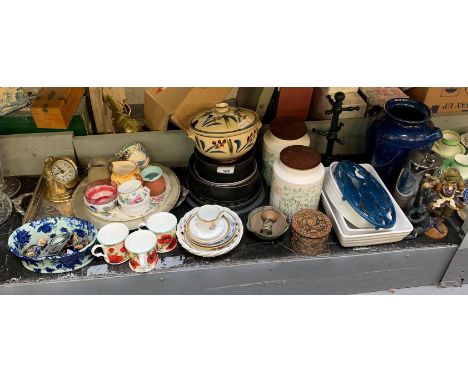 HALF SHELF TO INCLUDE KITCHENWARE, CAKE TINS, TUREEN POTS, BISCUIT BARRELS ETC