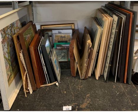 LARGE QUANTITY OF FRAMED PICTURES &amp; SHELF OF ARTWORK ON PAPER