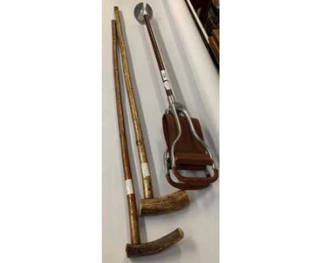 SHOOTING STICK &amp; 2 ANTLER HANDLED WALKING STICKS